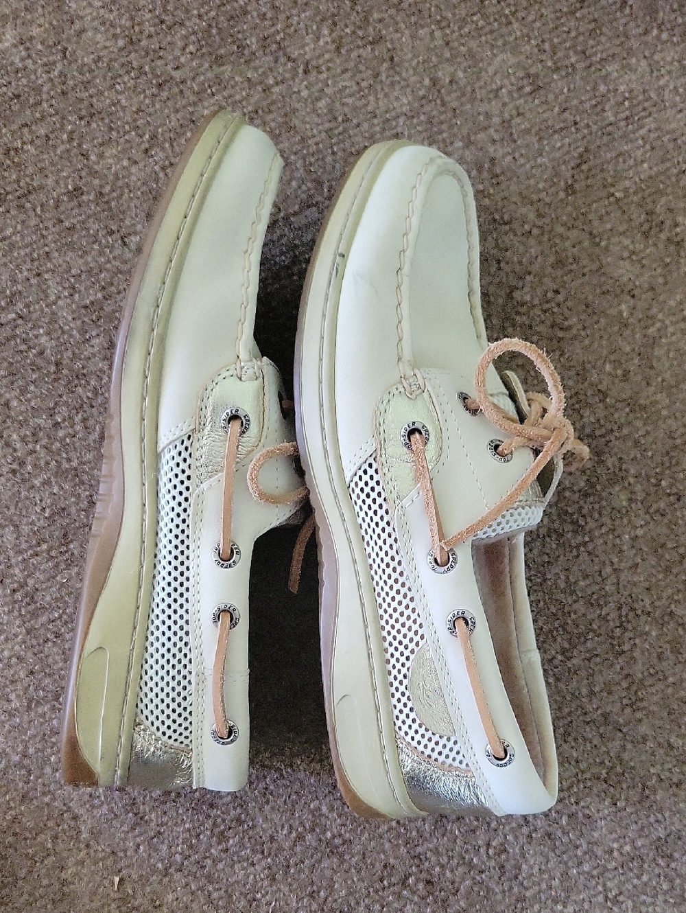 Sperry Top Sider Bluefish 2-Eye Boat Shoes Off-White/Cream Leather Size 7M - Picture 8 of 11